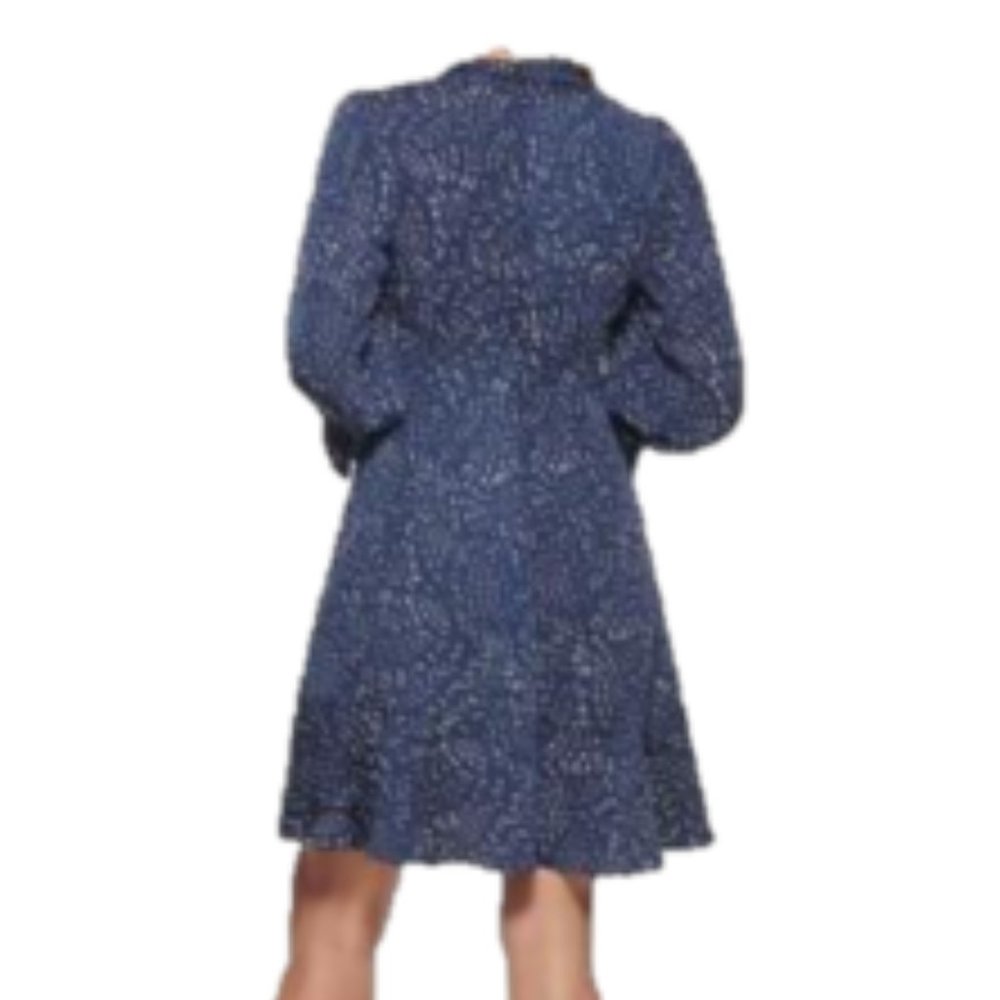 BNWT DKNY Navy Printed Tie Neck Bishop-Sleeve Mini (6) - Picture 11 of 12
